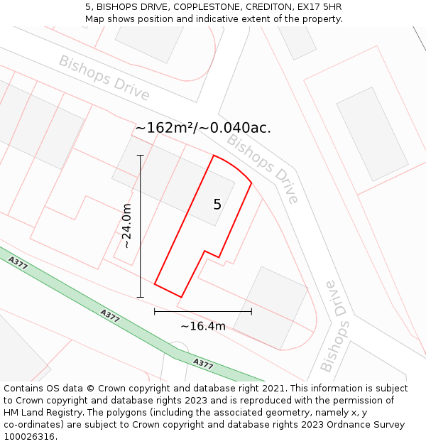 5, BISHOPS DRIVE, COPPLESTONE, CREDITON, EX17 5HR: Plot and title map