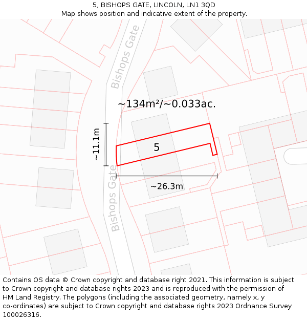 5, BISHOPS GATE, LINCOLN, LN1 3QD: Plot and title map