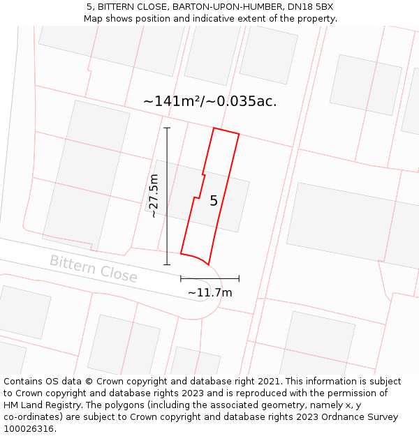 5, BITTERN CLOSE, BARTON-UPON-HUMBER, DN18 5BX: Plot and title map