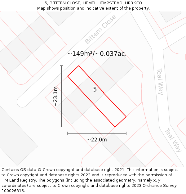 5, BITTERN CLOSE, HEMEL HEMPSTEAD, HP3 9FQ: Plot and title map
