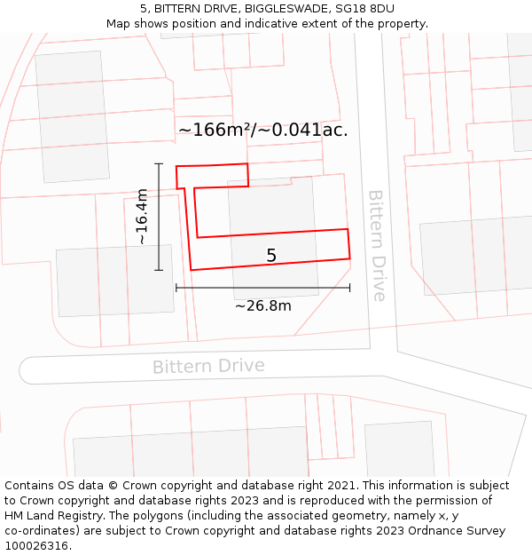 5, BITTERN DRIVE, BIGGLESWADE, SG18 8DU: Plot and title map