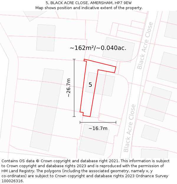 5, BLACK ACRE CLOSE, AMERSHAM, HP7 9EW: Plot and title map