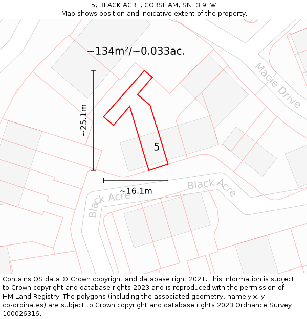 5, BLACK ACRE, CORSHAM, SN13 9EW: Plot and title map