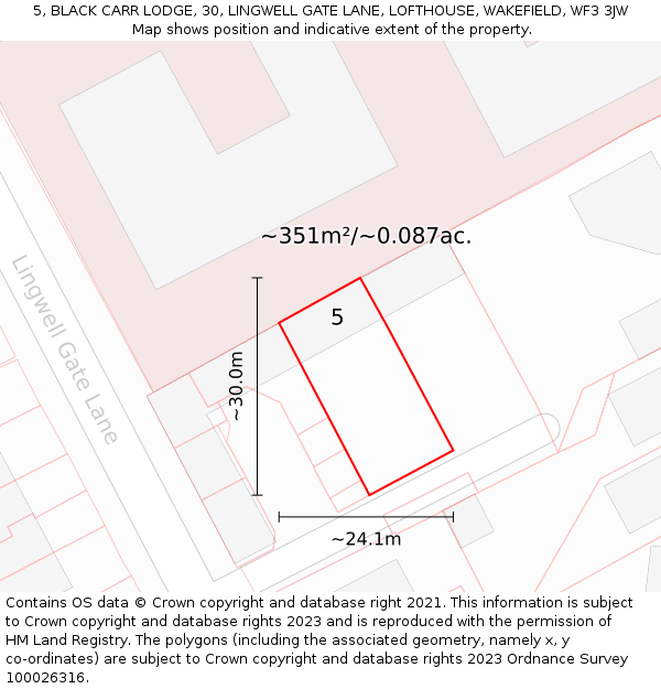 5, BLACK CARR LODGE, 30, LINGWELL GATE LANE, LOFTHOUSE, WAKEFIELD, WF3 3JW: Plot and title map