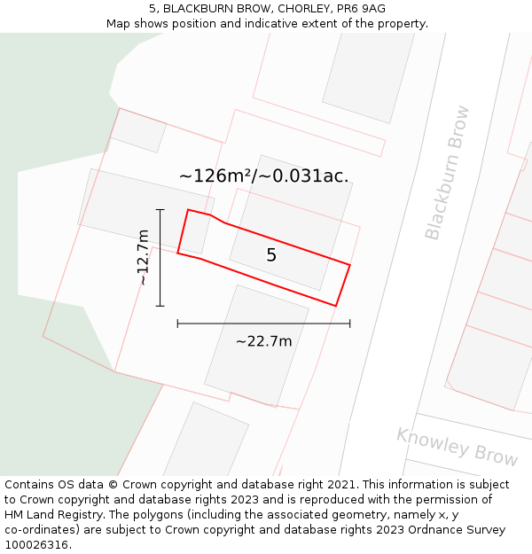 5, BLACKBURN BROW, CHORLEY, PR6 9AG: Plot and title map