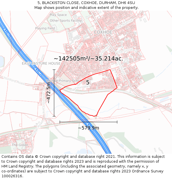 5, BLACKISTON CLOSE, COXHOE, DURHAM, DH6 4SU: Plot and title map