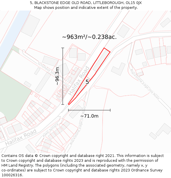 5, BLACKSTONE EDGE OLD ROAD, LITTLEBOROUGH, OL15 0JX: Plot and title map