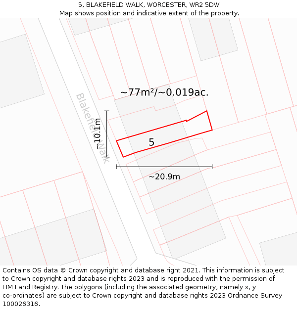 5, BLAKEFIELD WALK, WORCESTER, WR2 5DW: Plot and title map