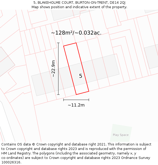 5, BLAKEHOLME COURT, BURTON-ON-TRENT, DE14 2QJ: Plot and title map