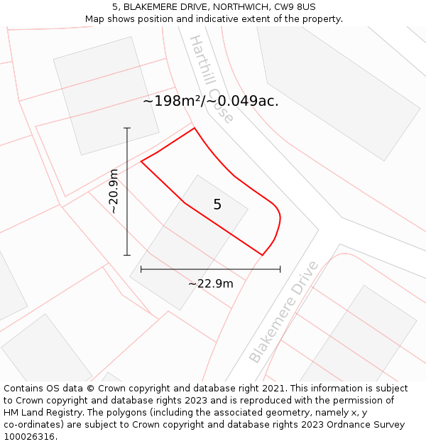 5, BLAKEMERE DRIVE, NORTHWICH, CW9 8US: Plot and title map
