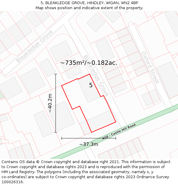 5, BLEAKLEDGE GROVE, HINDLEY, WIGAN, WN2 4BP: Plot and title map