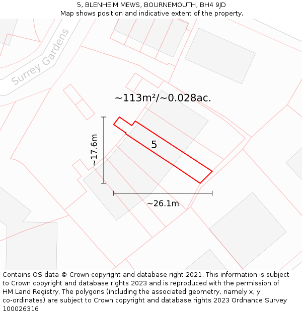 5, BLENHEIM MEWS, BOURNEMOUTH, BH4 9JD: Plot and title map