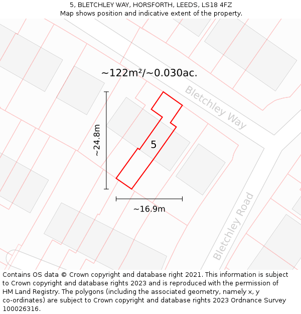 5, BLETCHLEY WAY, HORSFORTH, LEEDS, LS18 4FZ: Plot and title map