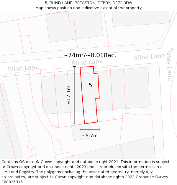 5, BLIND LANE, BREASTON, DERBY, DE72 3DW: Plot and title map