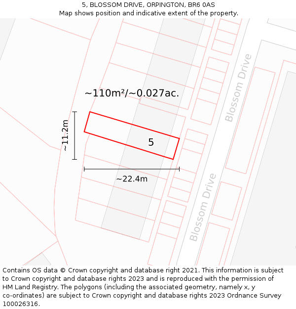 5, BLOSSOM DRIVE, ORPINGTON, BR6 0AS: Plot and title map