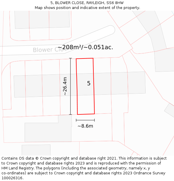 5, BLOWER CLOSE, RAYLEIGH, SS6 8HW: Plot and title map