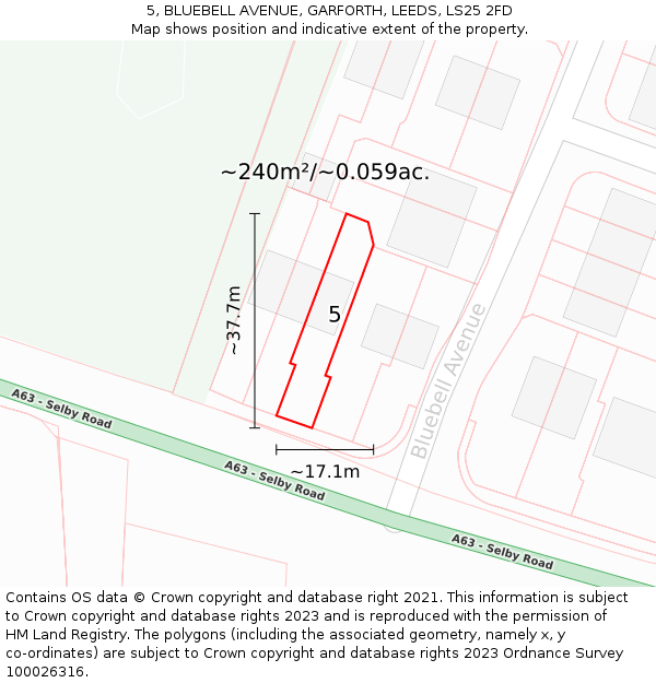 5, BLUEBELL AVENUE, GARFORTH, LEEDS, LS25 2FD: Plot and title map