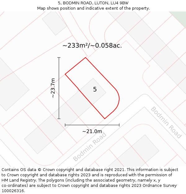 5, BODMIN ROAD, LUTON, LU4 9BW: Plot and title map