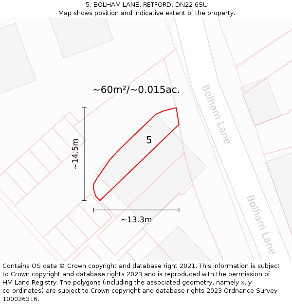5, BOLHAM LANE, RETFORD, DN22 6SU: Plot and title map