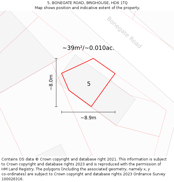 5, BONEGATE ROAD, BRIGHOUSE, HD6 1TQ: Plot and title map