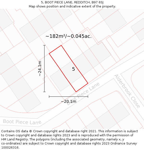 5, BOOT PIECE LANE, REDDITCH, B97 6SJ: Plot and title map