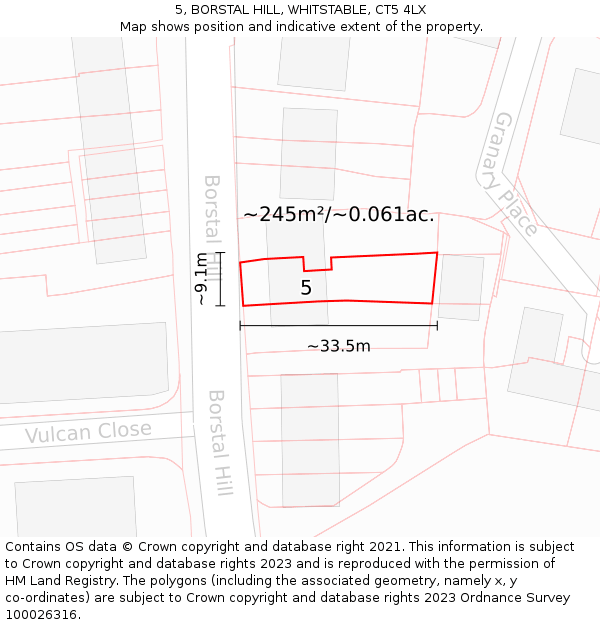 5, BORSTAL HILL, WHITSTABLE, CT5 4LX: Plot and title map