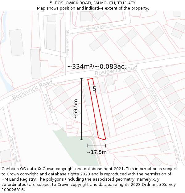 5, BOSLOWICK ROAD, FALMOUTH, TR11 4EY: Plot and title map