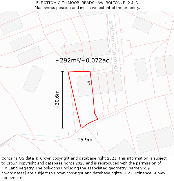 5, BOTTOM O TH MOOR, BRADSHAW, BOLTON, BL2 4LD: Plot and title map