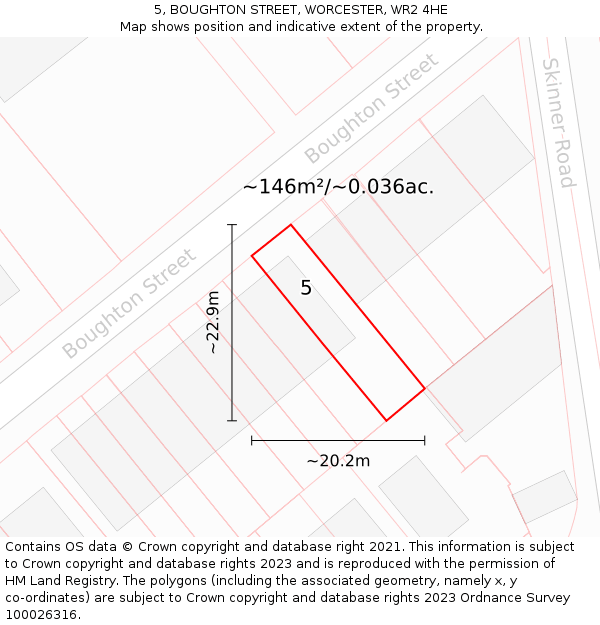 5, BOUGHTON STREET, WORCESTER, WR2 4HE: Plot and title map