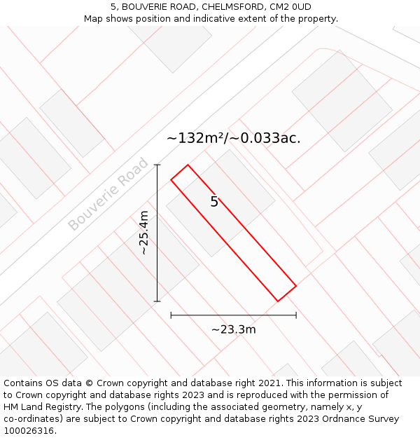 5, BOUVERIE ROAD, CHELMSFORD, CM2 0UD: Plot and title map