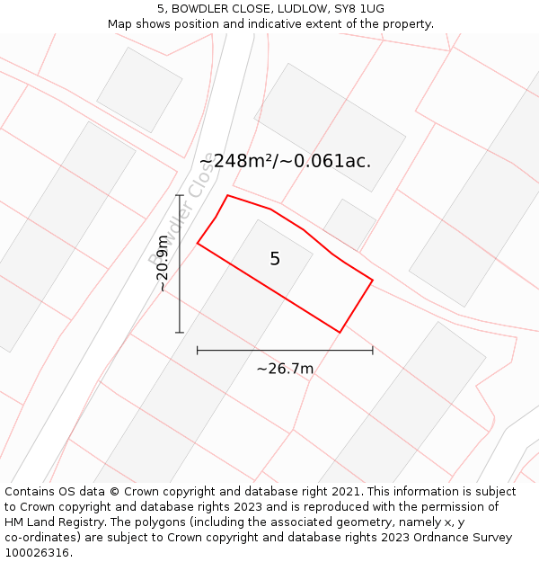 5, BOWDLER CLOSE, LUDLOW, SY8 1UG: Plot and title map
