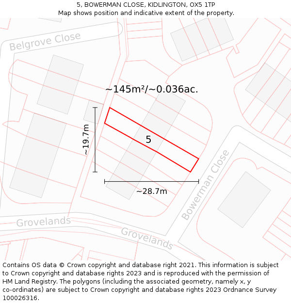 5, BOWERMAN CLOSE, KIDLINGTON, OX5 1TP: Plot and title map