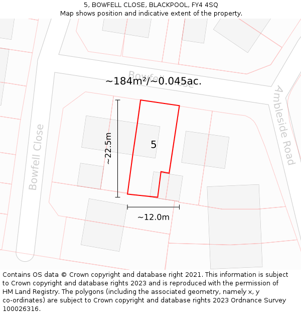 5, BOWFELL CLOSE, BLACKPOOL, FY4 4SQ: Plot and title map