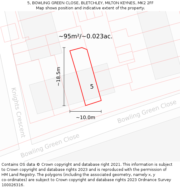 5, BOWLING GREEN CLOSE, BLETCHLEY, MILTON KEYNES, MK2 2FF: Plot and title map