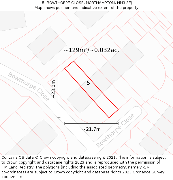 5, BOWTHORPE CLOSE, NORTHAMPTON, NN3 3EJ: Plot and title map