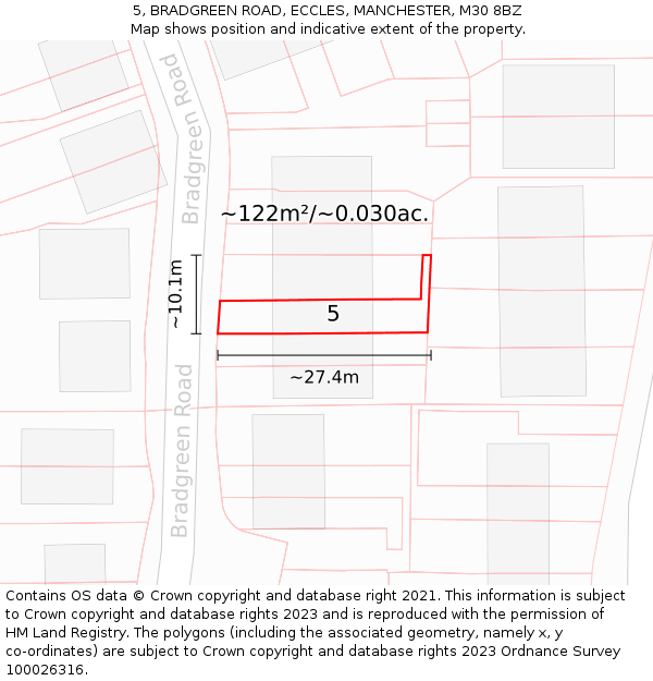 5, BRADGREEN ROAD, ECCLES, MANCHESTER, M30 8BZ: Plot and title map