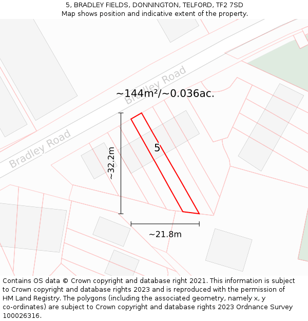 5, BRADLEY FIELDS, DONNINGTON, TELFORD, TF2 7SD: Plot and title map