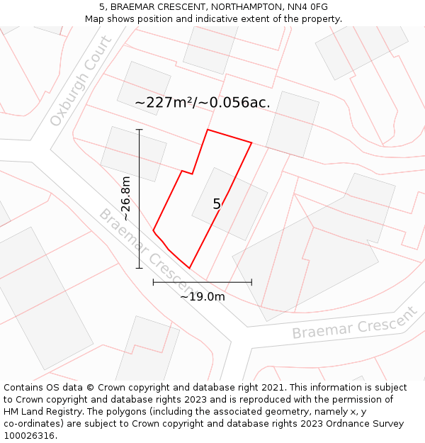 5, BRAEMAR CRESCENT, NORTHAMPTON, NN4 0FG: Plot and title map