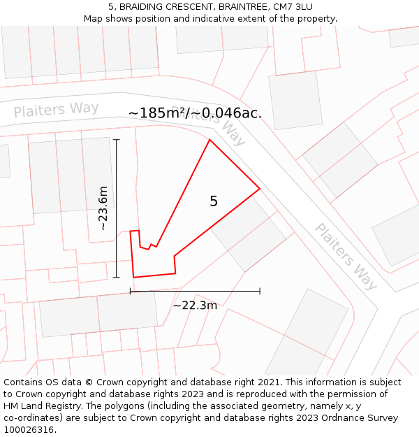 5, BRAIDING CRESCENT, BRAINTREE, CM7 3LU: Plot and title map