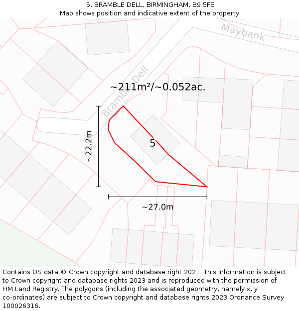 5, BRAMBLE DELL, BIRMINGHAM, B9 5FE: Plot and title map