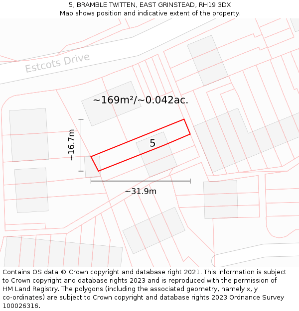 5, BRAMBLE TWITTEN, EAST GRINSTEAD, RH19 3DX: Plot and title map