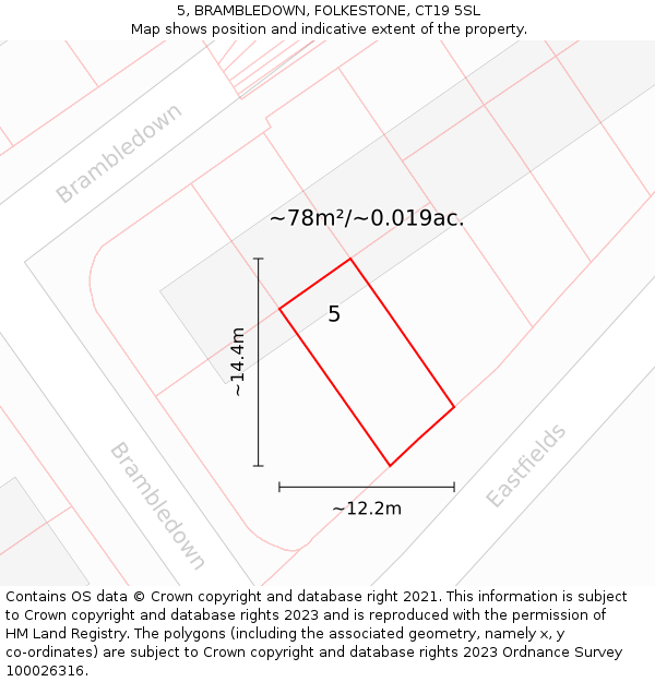 5, BRAMBLEDOWN, FOLKESTONE, CT19 5SL: Plot and title map