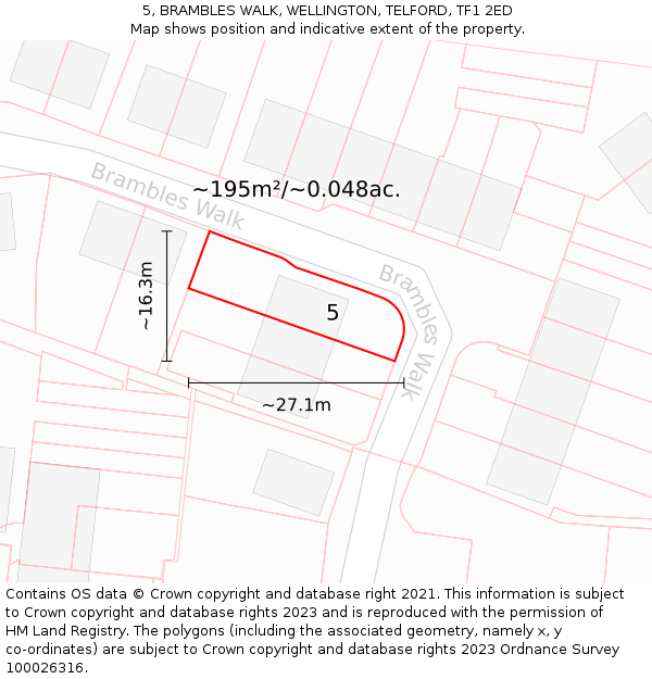5, BRAMBLES WALK, WELLINGTON, TELFORD, TF1 2ED: Plot and title map
