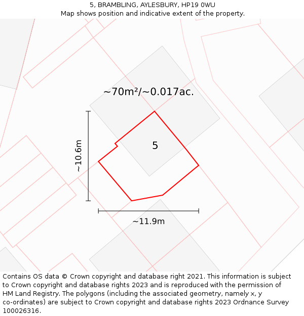 5, BRAMBLING, AYLESBURY, HP19 0WU: Plot and title map
