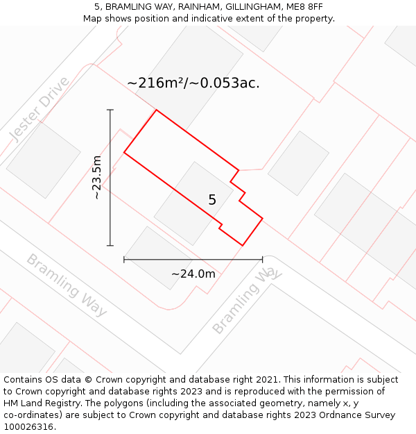 5, BRAMLING WAY, RAINHAM, GILLINGHAM, ME8 8FF: Plot and title map
