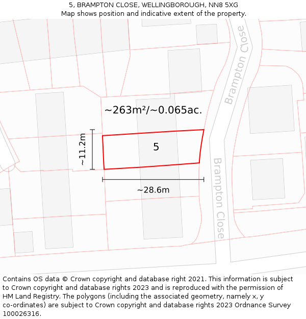 5, BRAMPTON CLOSE, WELLINGBOROUGH, NN8 5XG: Plot and title map