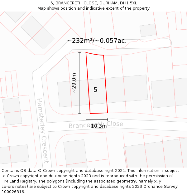 5, BRANCEPETH CLOSE, DURHAM, DH1 5XL: Plot and title map
