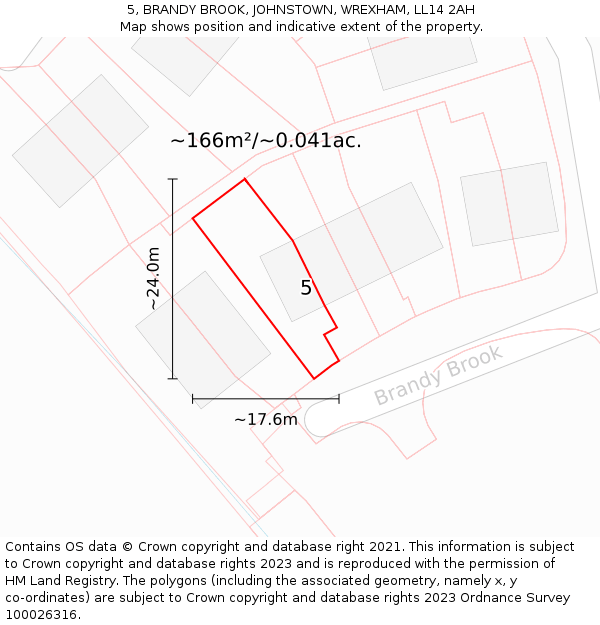 5, BRANDY BROOK, JOHNSTOWN, WREXHAM, LL14 2AH: Plot and title map