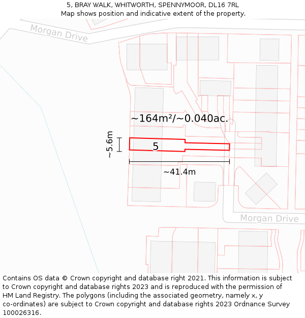 5, BRAY WALK, WHITWORTH, SPENNYMOOR, DL16 7RL: Plot and title map