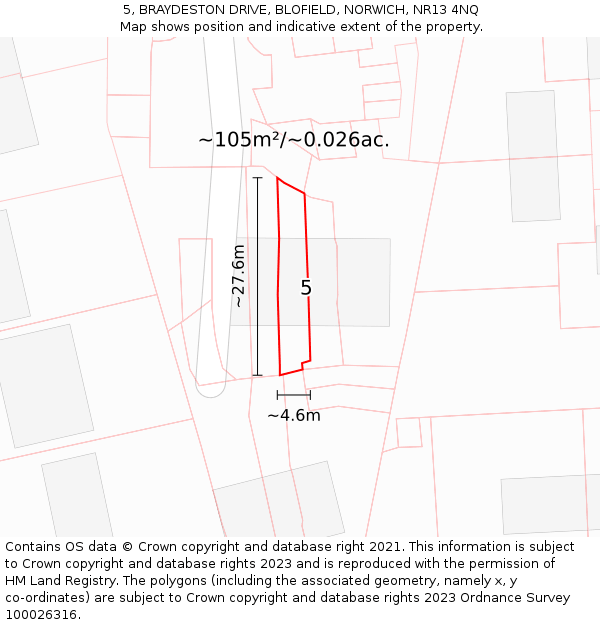 5, BRAYDESTON DRIVE, BLOFIELD, NORWICH, NR13 4NQ: Plot and title map